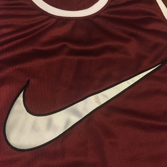 Vtg 90s Nike Big Swoosh Tank Top Jersey Mesh Maroon L - Picture 3 of 11